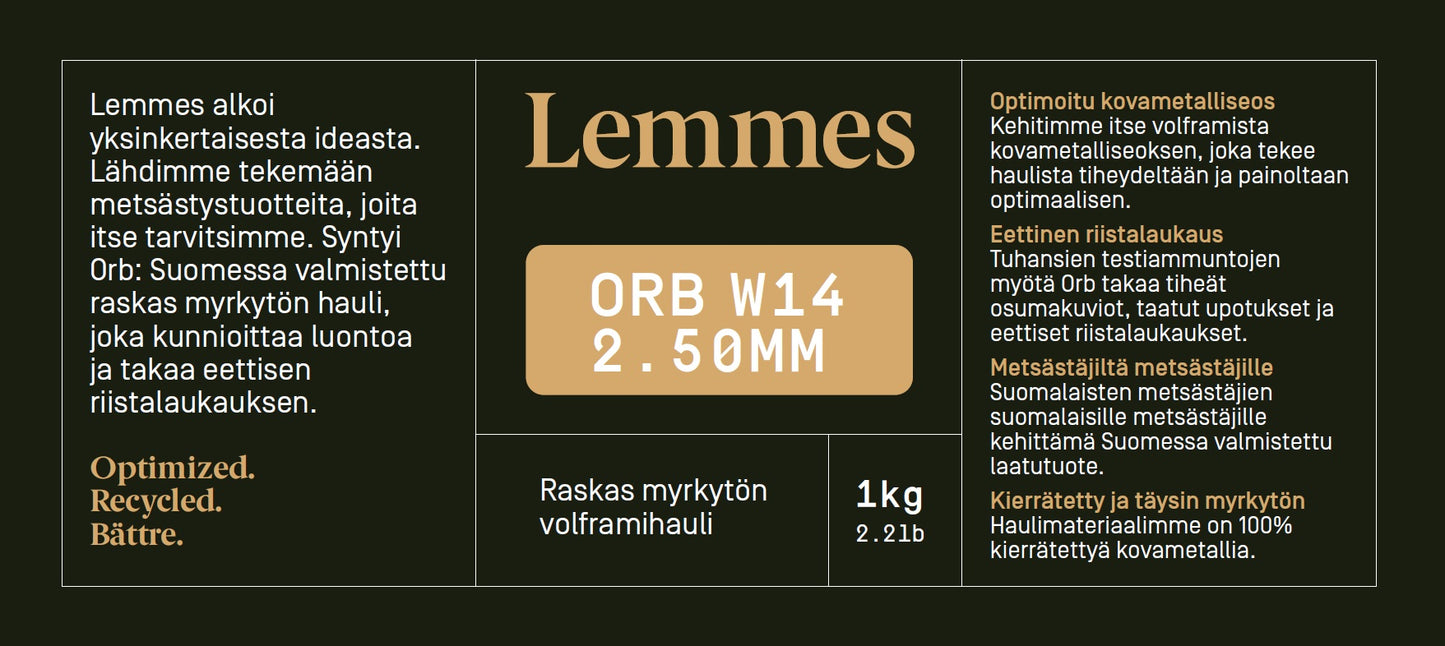 Lemmes® Orb W14 2.5MM raskas myrkytön wolframihauli 1kg