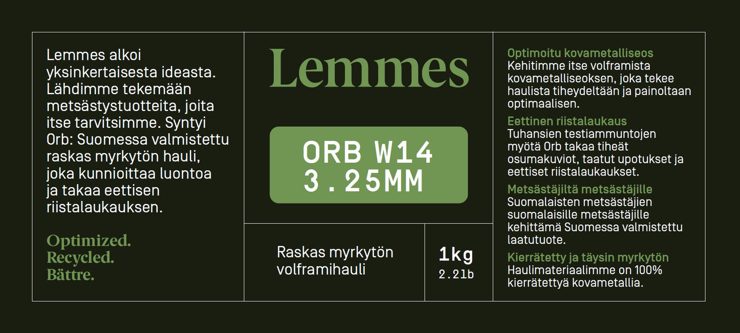 Lemmes® Orb W14 3.25MM raskas myrkytön wolframihauli 1kg